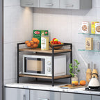 2-Tier Wood & Metal Microwave Stand