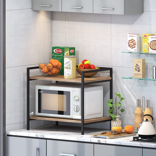 2-Tier Wood & Metal Microwave Stand