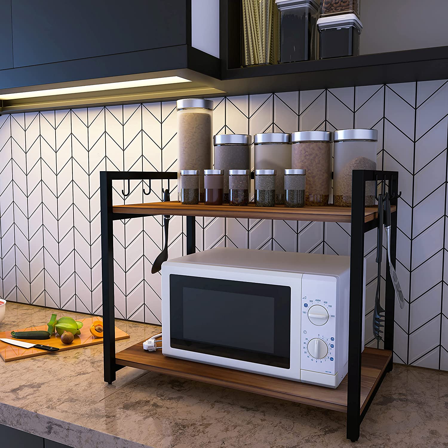 2-Tier Wood & Metal Microwave Stand
